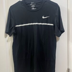 Nike Dri Fit Black Short Sleeve Tee with Athletic Design, Tennis Collection